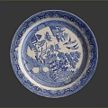 Traditional Blue and White Decorative Plate with Intricate Sculpture Carving Patterns