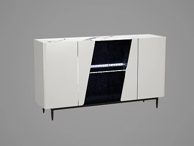 Modern White Sideboard With Black Glass Door Interior Lighting And Black Legs 3d model
