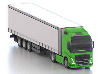 Green Commercial Truck With White Cargo Trailer And Modern Cab Design Large Wheels 3d model