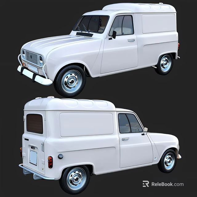 Vintage White Compact Van Classic Design Front And Rear View 3d model 