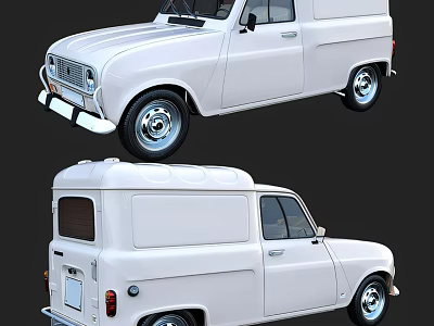 Vintage White Compact Van Classic Design Front And Rear View 3d model