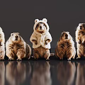 Standing Reptiles With One Wearing Furry Costume On Dark Background With Reflections
