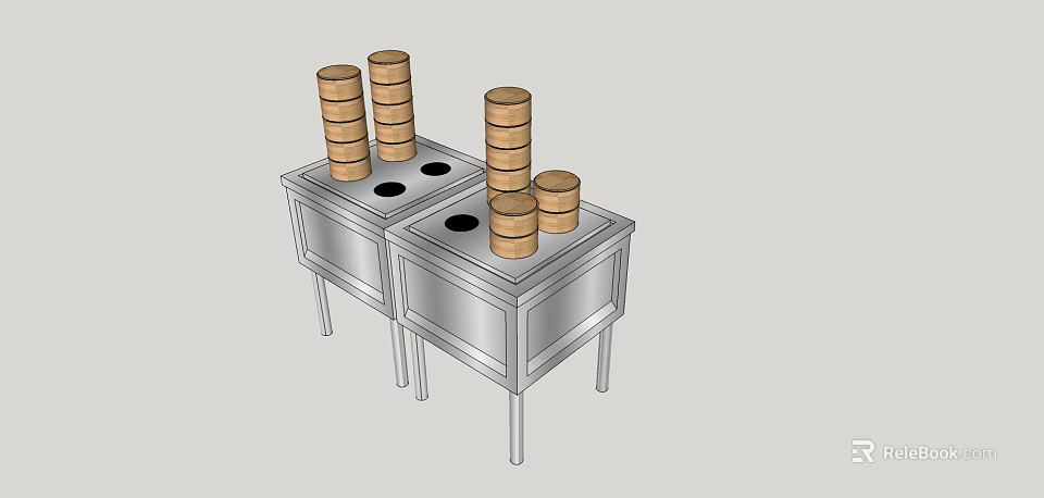 Stainless Steel Kitchen Appliances with Stacked Steamer Baskets and Steam Holes 3d model 