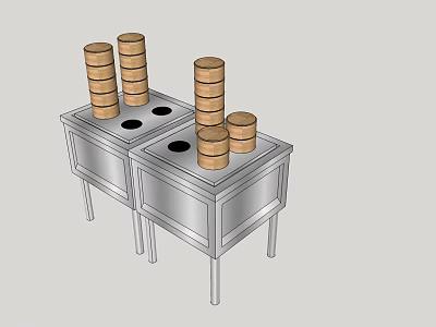 Stainless Steel Kitchen Appliances with Stacked Steamer Baskets and Steam Holes 3d model