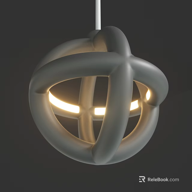 Gray Intertwined Chandelier With Warm Glowing Light And Spherical Open Design 3d model 
