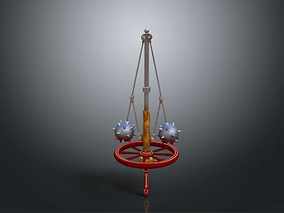 Mechanical Device With Red Wheel Base Hanging Silver Spheres And Metal Structure 3d model