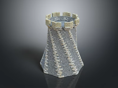 Knitted Decorative Castle Tower Figurine With Tapered Structure And Crenellated Top 3d model