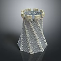 Knitted Decorative Castle Tower Figurine With Tapered Structure And Crenellated Top