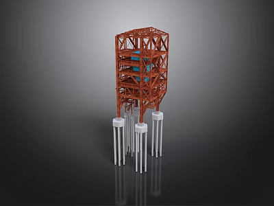 Red Metal Frame Multi Level Structure With White Support Pillars And Base 3d model