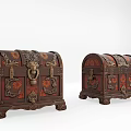 Two Vintage Decorative Wooden Chests With Carved Patterns And Metal Hardware