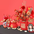 Commercial Festive Decorative Display Equipment With Red Ornaments Fu Symbols And Gold Ingots