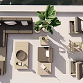 Modern Outdoor Sofa Set With Green Plant And Patio Lounge Chairs