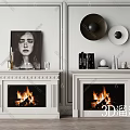 Two White Fireplaces With Burning Flames And Decorative Artwork On Paneled Walls