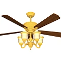 Vintage Air Conditioner Fan With Wooden Blades And Golden Ceiling Light Design