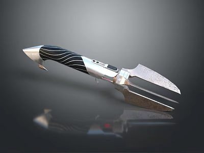 Modern Silver And Black Weapon With Forked Blades And Striped Handle Design 3d model