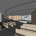 Modern Conference Room With Curved Seating World Map Podium And Wooden Walls