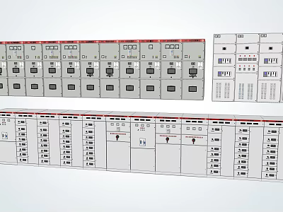 Industrial Electrical Control Panels With Circuit Breakers Indicator Lights And Technical Diagrams 3d model