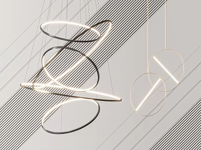 Modern Chandelier Design With Circular Hanging Rings And LED Lighting Features 3d model