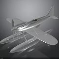 Silver Seaplane Model For Aerospace Exploration With Floats And Propeller Wings