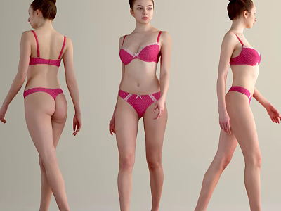 A Woman in Pink Lingerie Posing from Three Different Angles 3d model