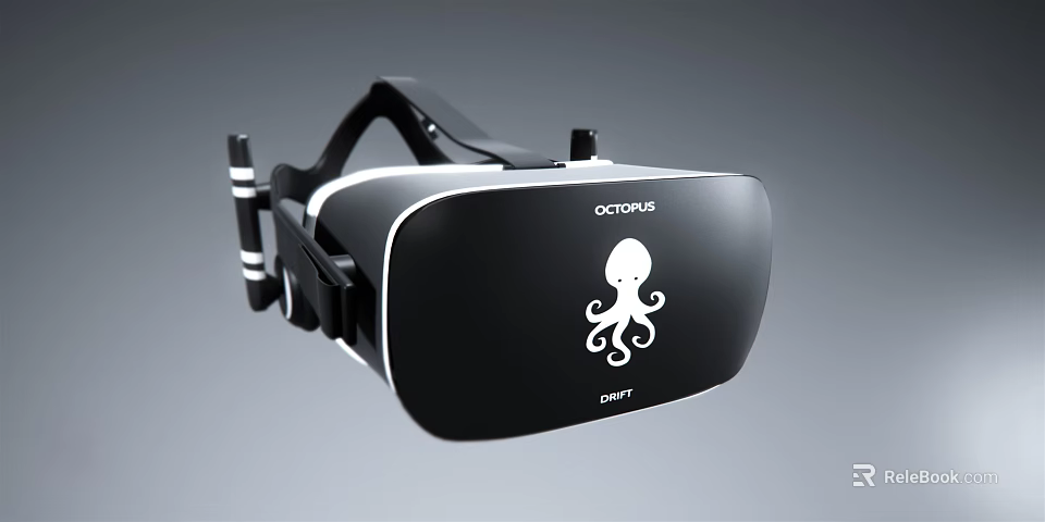 OCTOPUS DK2 VR Headset With Octopus Logo Black Design White Accents 3d model 