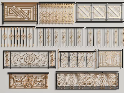 Various Styles Of Ornate Railings With Intricate Metal Carvings And Decorative Patterns 3d model