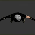 Futuristic Female Game Movie Character With Silver Hair Mask Black Combat Suit And Golden Accents