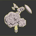 Pink Fantasy Architecture 3D Model Featuring Towers Airship Mechanical Structures And Miniature Design