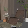 Modern Beige Lounge Chair with Curved Design Round Side Table and Green Plant