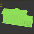 Detailed Old Red Brick Building Model With Purple Roof And Multiple Weathered Windows