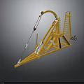 Ancient Yellow Catapult Structure With Ladder Rope System And Weights
