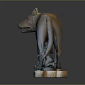 Bronze She Wolf Sculpture With Two Nursing Infants On Stone Base 3d model