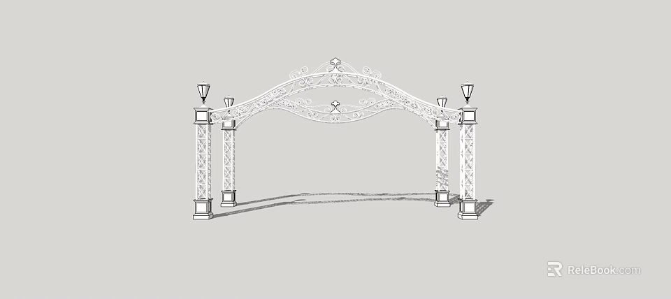 Ornate Arched Entrance Gate With Intricate Carvings And Decorative Pillar Design 3d model 