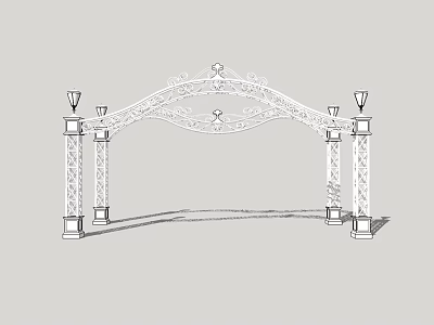 Ornate Arched Entrance Gate With Intricate Carvings And Decorative Pillar Design 3d model