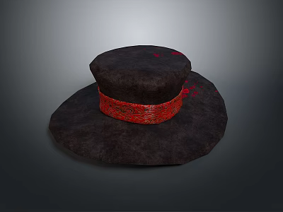 Stylish Dark Brown Wide Brim Hat With Round Top And Red Decorative Band 3d model