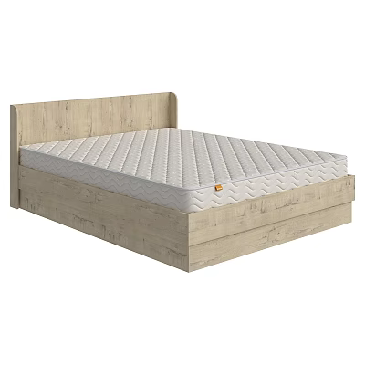 Modern Double Bed with Light Wooden Frame and Wavy Texture White Mattress 3d model