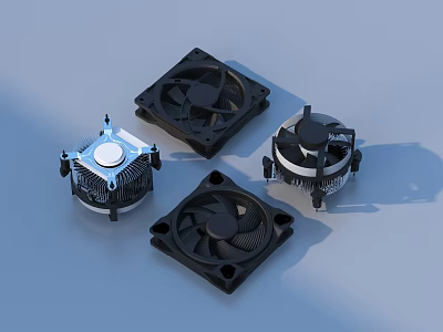 Household Cooling Fans With Various Black Designs And Heatsink Structures 3d model