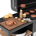Outdoor Grill Stove Setup With Grilled Skewers Wine Bottle Sink And Firewood