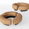 Modern Circular Brown Sofa Stools With Sectional Design And Black Base 3d model