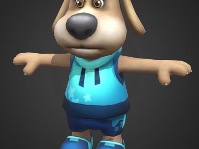 Cartoon Dog Wearing Blue Vest With Star Pattern Blue Shorts And Shoes Arms Outstretched 3d model