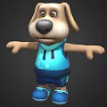Cartoon Dog Wearing Blue Vest With Star Pattern Blue Shorts And Shoes Arms Outstretched