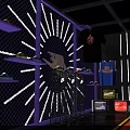 Modern Sportswear Display Space With Neon Geometric Frame And Nike Apparel
