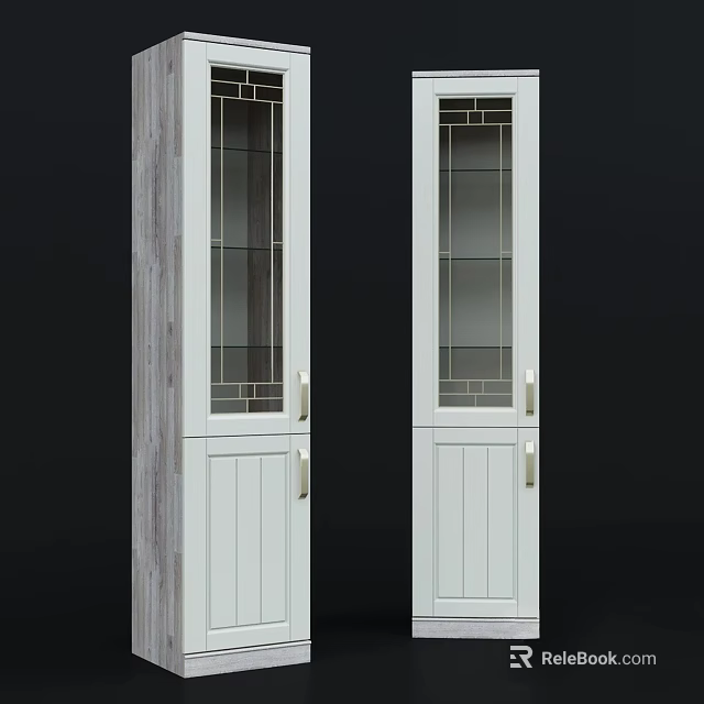 Modern White Tall Display Shelf Cabinet With Decorative Patterned Glass Doors And Practical Lower Storage 3d model 
