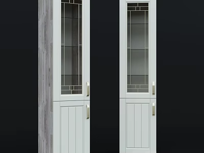 Modern White Tall Display Shelf Cabinet With Decorative Patterned Glass Doors And Practical Lower Storage 3d model