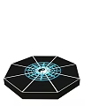 Octagonal Structure Featuring Yin Yang Symbol Blue Circular Patterns And Brown Surface