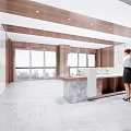 Modern Front Desk Reception Area With Marble Counter And Ceiling Lights 3d model