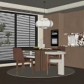 Middle Ancient Style Restaurant Round Dining Table and Chair Cabinet Wine Cabinet Chandelier 3d model