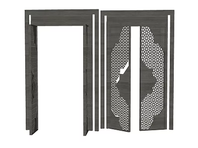 Dark Wooden Room Dividers With Laser Cut Geometric Patterns For Interior Decor 3d model