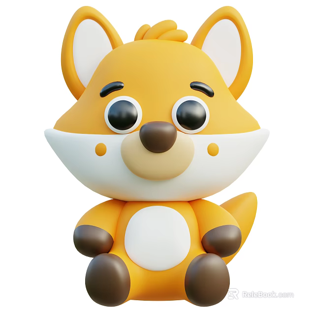 Cute Yellow Cartoon Fox Plush Toy With Big Eyes Round Ears And Fluffy Tail 3d model 