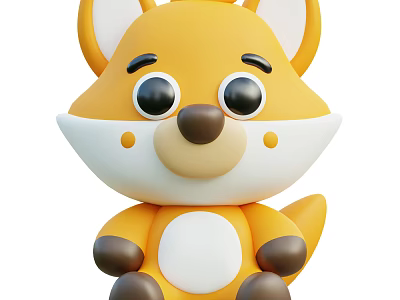 Cute Yellow Cartoon Fox Plush Toy With Big Eyes Round Ears And Fluffy Tail 3d model